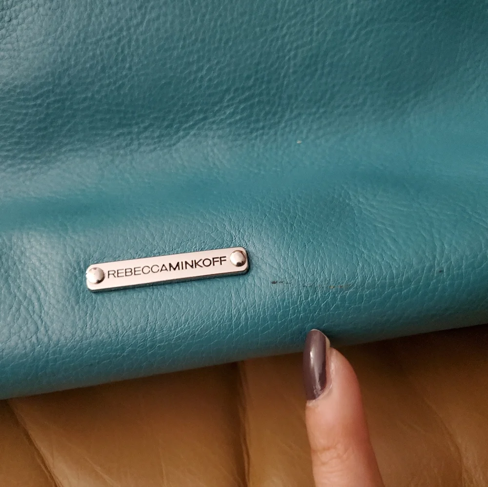 Rebecca Minkoff Teal leather Satchel good used condition crossbody strap